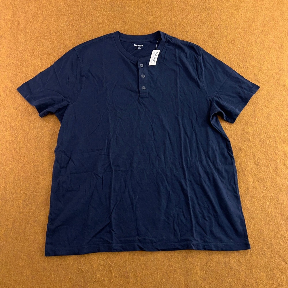 Old Navy Mens Large Navy Blue Short Sleeve Cotton Henley T-Shirt NWT
